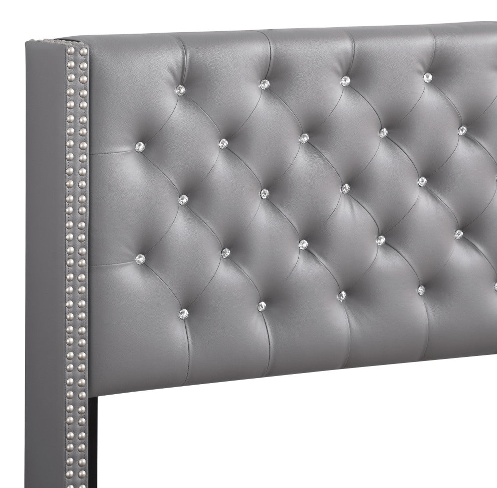 Mina Upholstered Faux Leather Bed, Gray, King