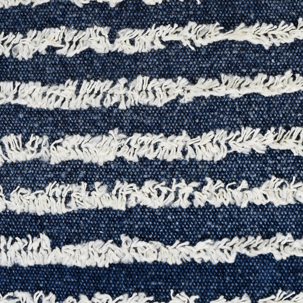 Ox Bay Hand-stitched Blue/White Stripe Organic Cotton Pillow Cover, 14"x36"