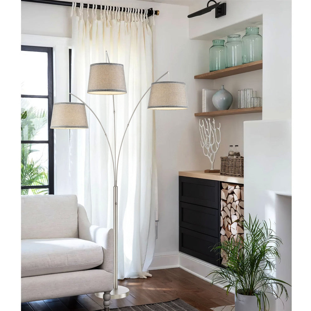 Kira Home Akira 79" Arc Floor Lamp, 3-Way Switch, Gray Burlap Shades