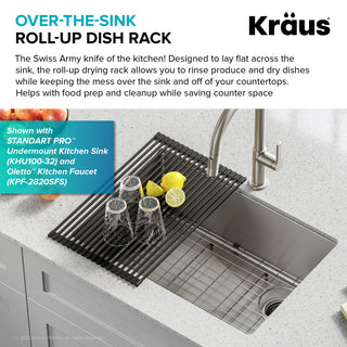 Multipurpose Over Sink Roll-Up Dish Drying Rack, Grey