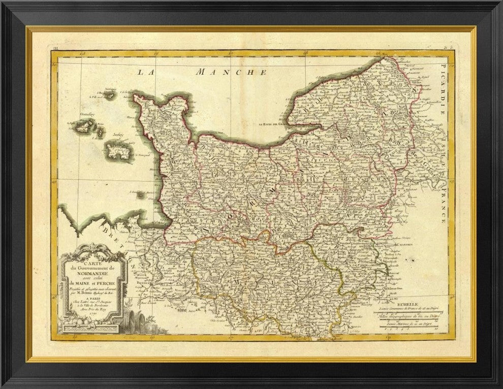 "Normandie, Maine, Perche, 1791" Framed Canvas Giclee by Rigobert Bonne, 34"x26"