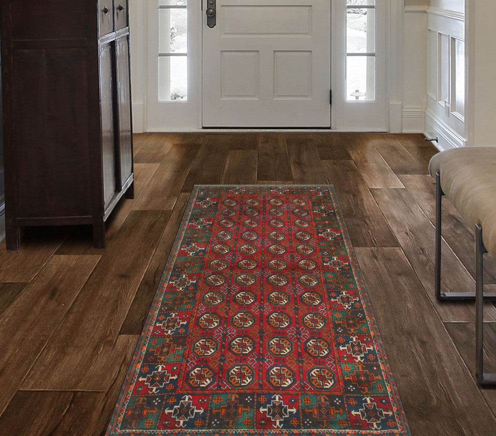 Vintage Distressed Maxwell Red/Green Rug, 3'8x6'7