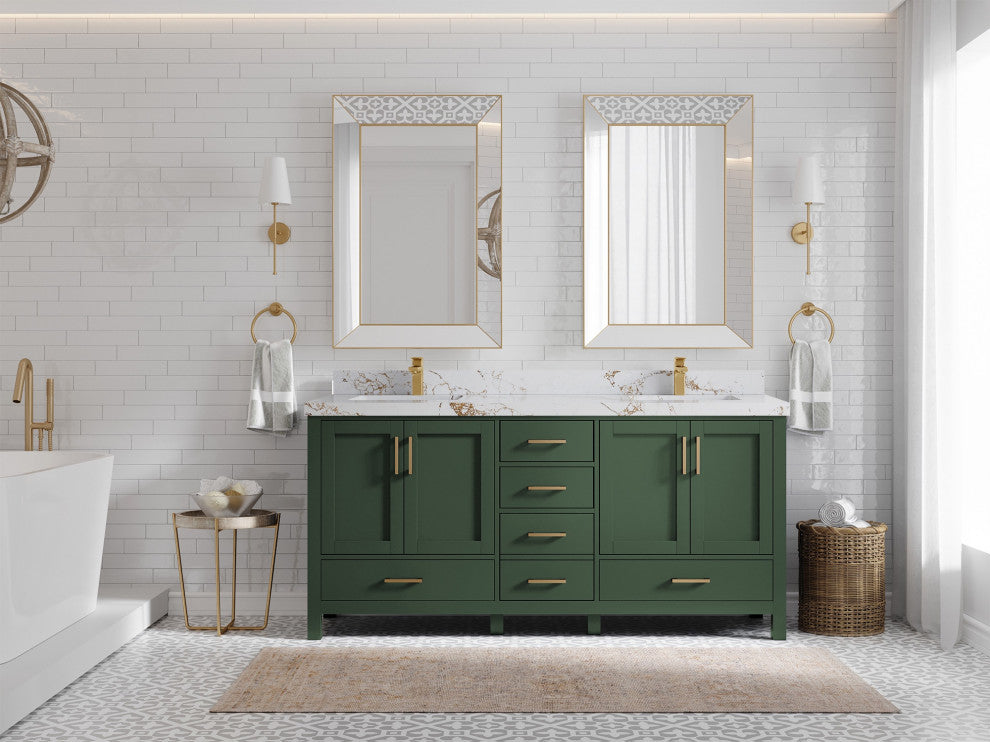 Malibu 72 Double Sink Bath Vanity in Lafayette Green 2" Viola Gold