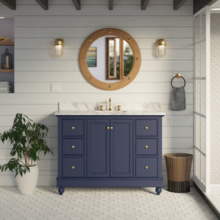 Bella 48" Bathroom Vanity, Royal Blue, Carrara Marble