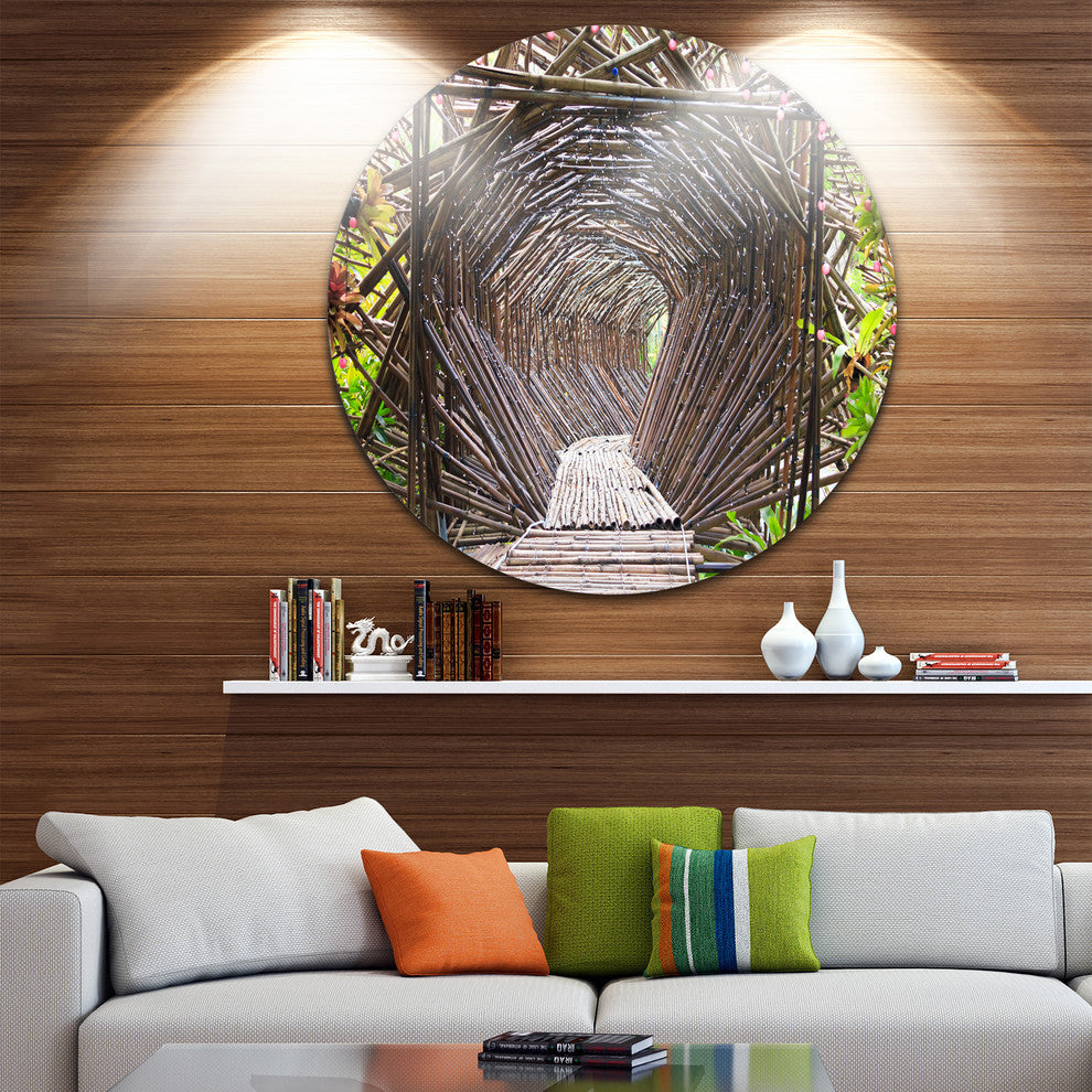 Bamboo Tunnel In The Garden, Landscape Disc Metal Artwork, 11"