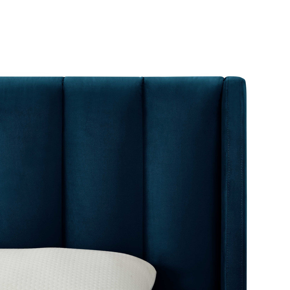 Loft Lyfe Eliyahu Bed Upholstered, Navy Velvet Queen