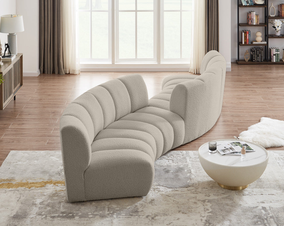 Infinity Boucle Fabric Upholstered 4-Piece S-Shaped Modular Sectional, Brown