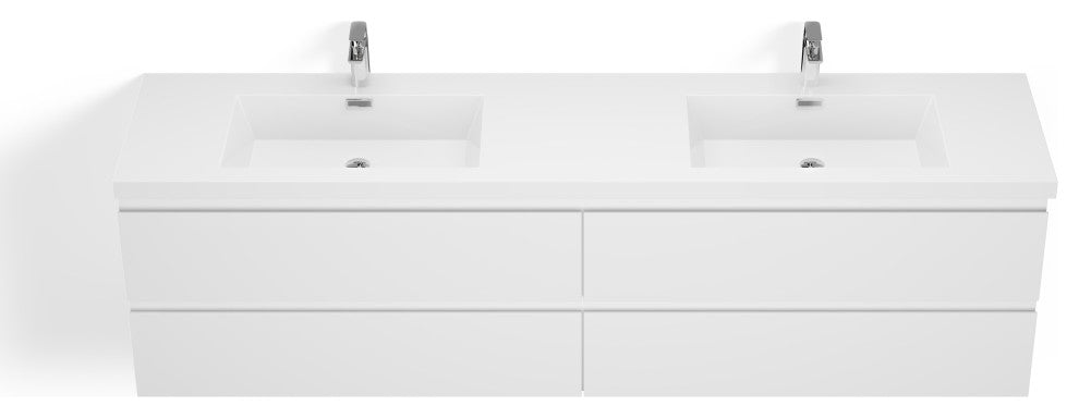 Beacon Bath Vanity, High Gloss White, 84", Double Sink, Wall Mount