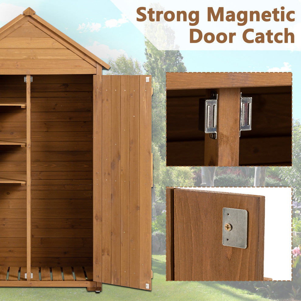 Outdoor Storage Shed with 3 Removable Shelves and Waterproof Roof, Brown