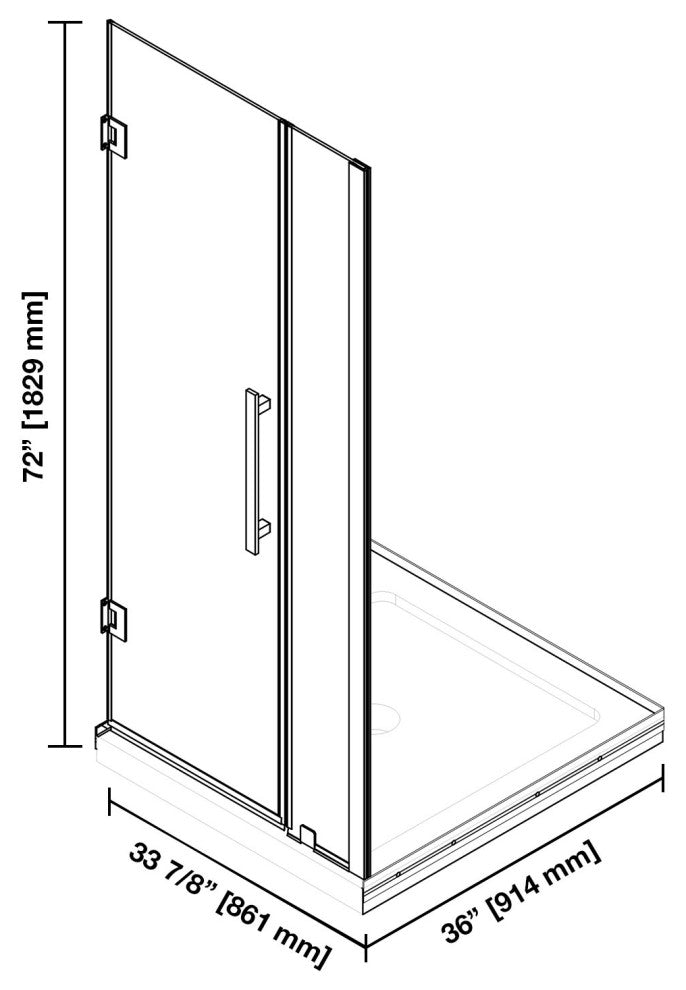 Panama Alcove Frameless Pivot Hinge Shower Door Kit With Base Pan, 2025, Black, 36x36"