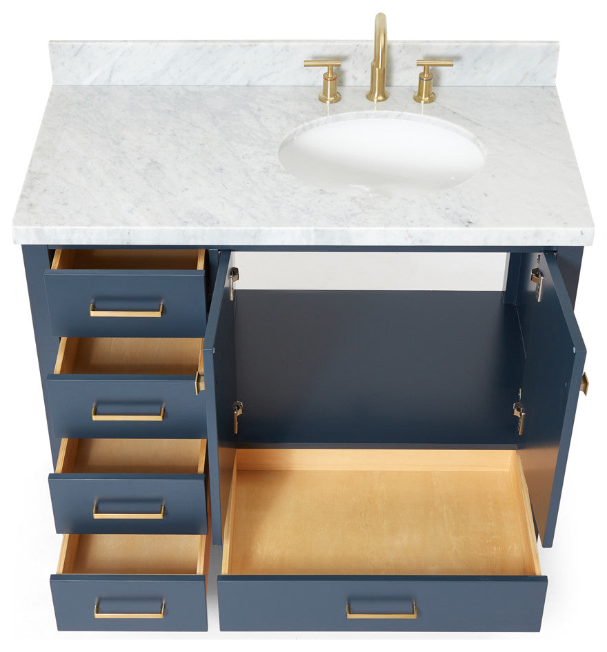 Ariel Cambridge 43" Right Offset Oval Sink Midnight Blue Vanity, No Mirror