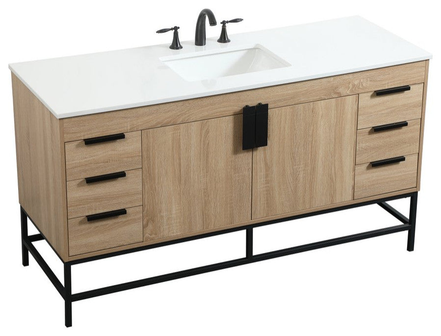 Home Living 22" Modern Mango Wood-Light Bathroom Vanity