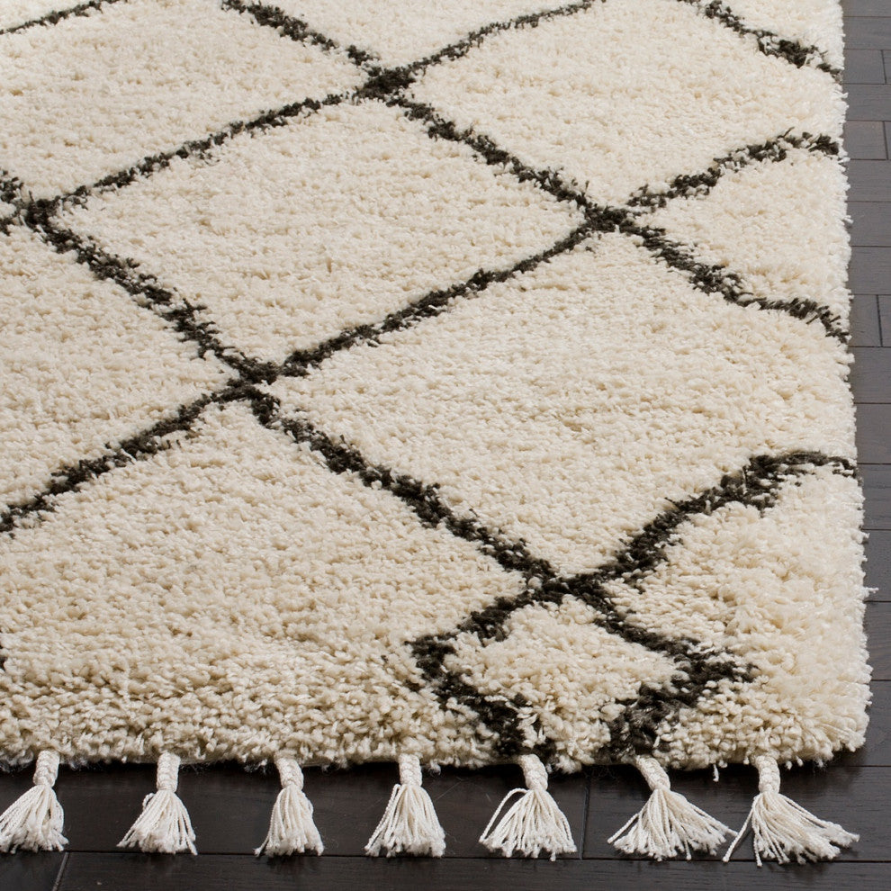 Safavieh Moroccan Fringe Shag Mfg241B Organic/Abstract Rug, Cream/Charcoal, 2'3"