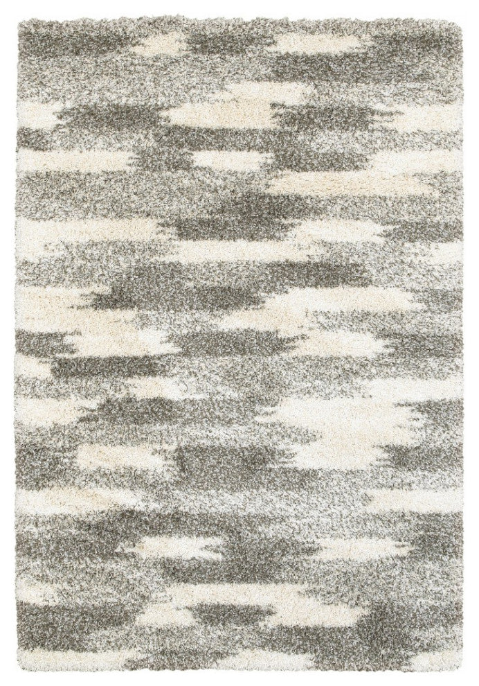 8" x 11" Gray and Ivory Geometric Pattern Area Rug