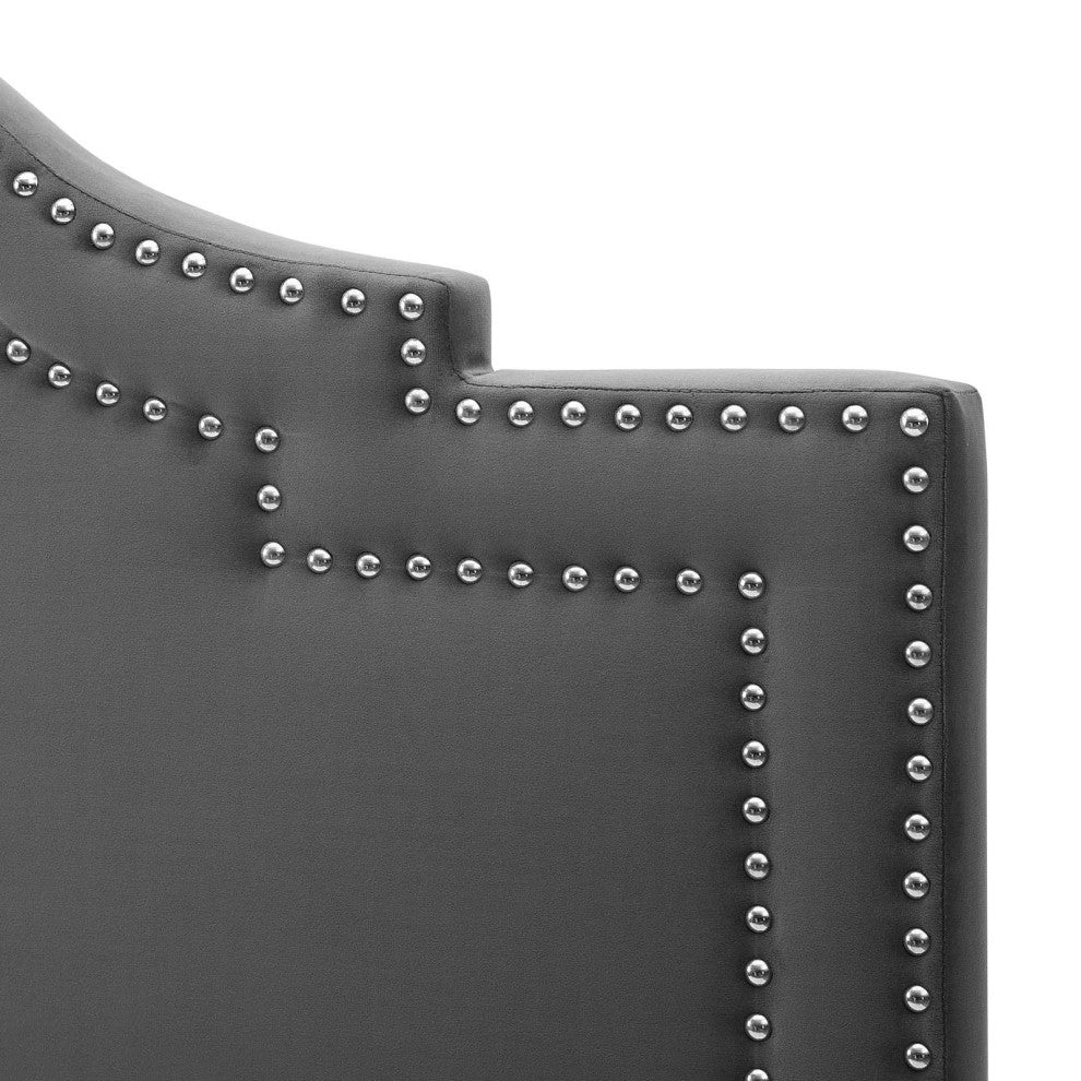 Headboard, Full Queen Size, Velvet, Dark Gray, Modern Contemporary, Bedroom