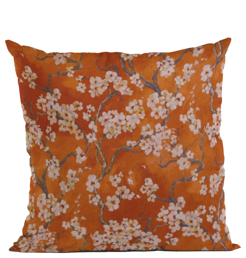 Persimmon Garden Cherry Blossoms Luxury Throw Pillow, Double sided 16"x16"