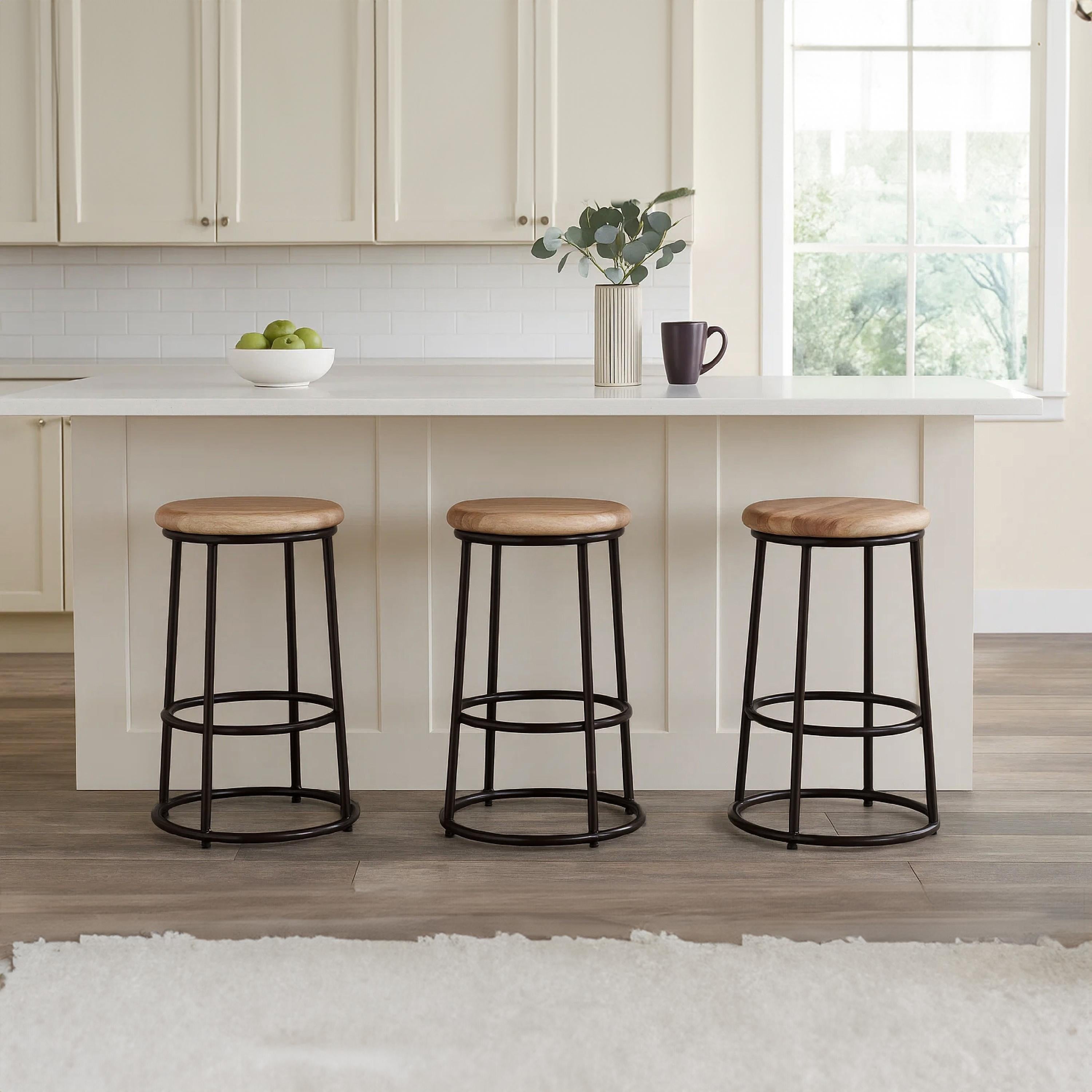 24" Mango Wood Counter Height Barstool With Iron Base Brown And Black