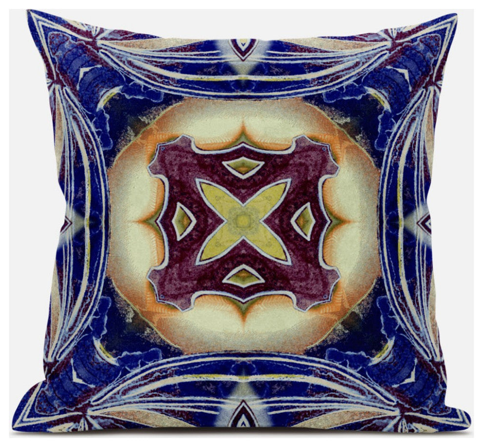 18" Indigo Cream Geo Tribal Suede Throw Pillow