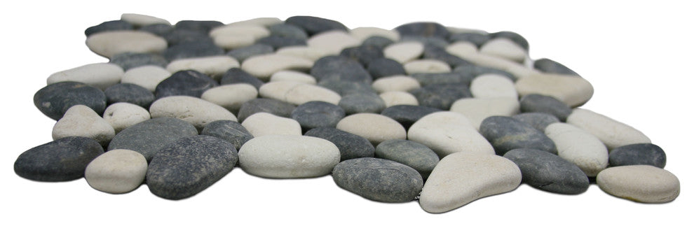 Natural River Stone, Black & White Pebbles, 12x12 Mesh Backing for Showers