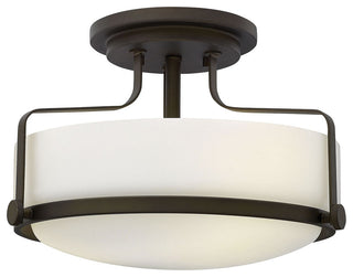 Harper Semi-Flush Mount, Oil Rubbed Bronze With Etched Opal Glass