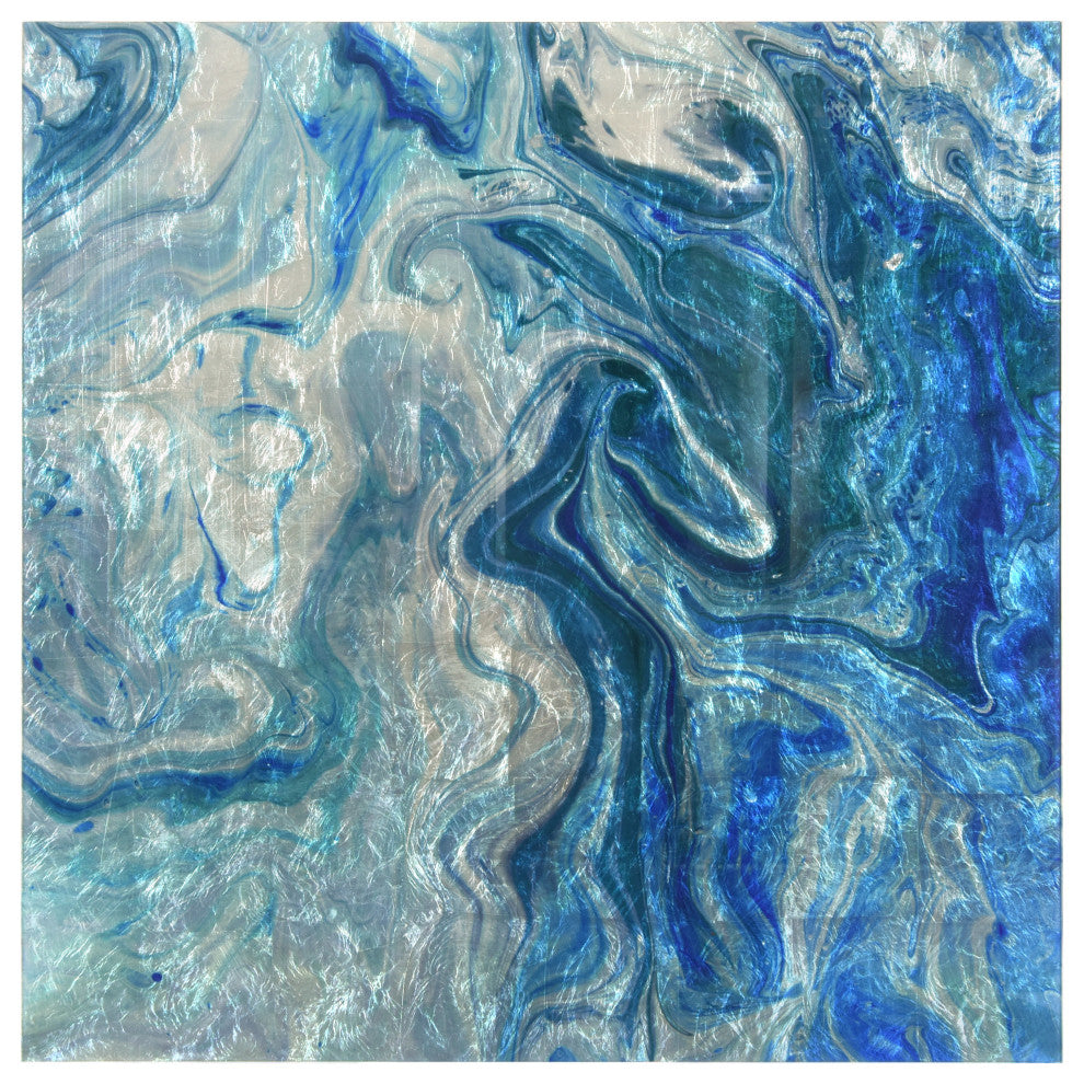 Indigo Minerals Abstract Wall Art Reverse Print Tempered Glass With Silver Leaf