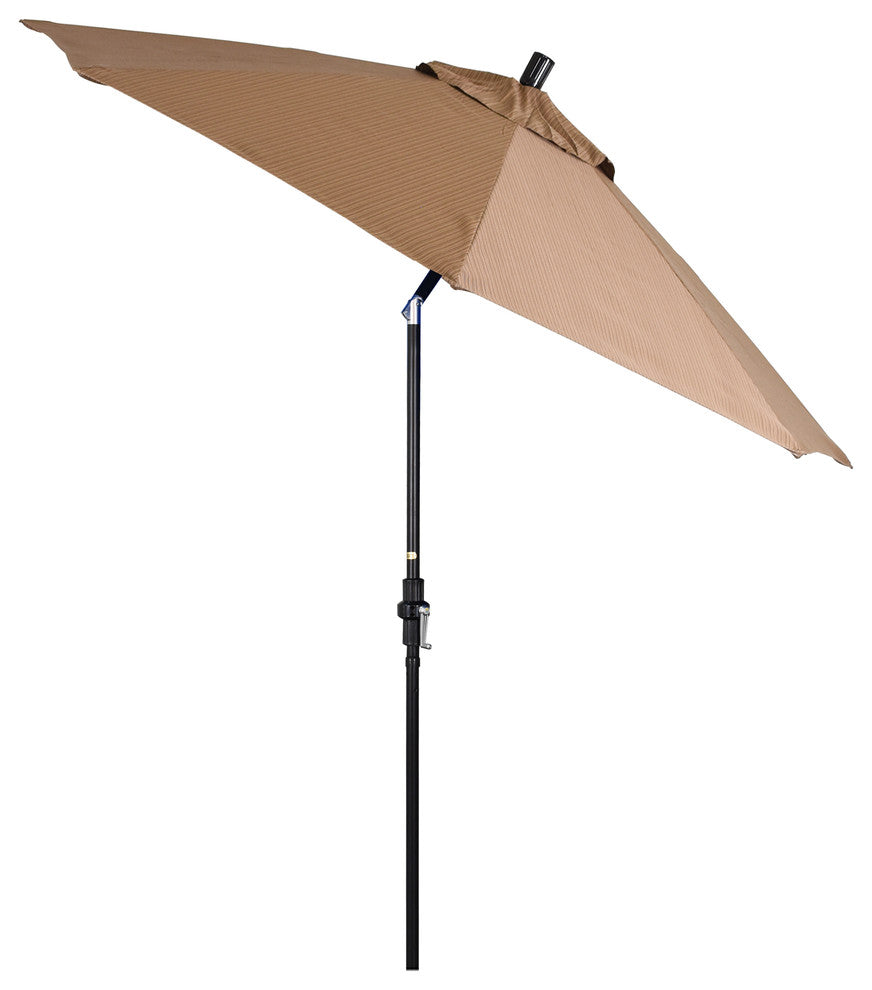 9' Stone Black Collar Tilt Crank Aluminum Umbrella, Terrace Sequoia Olefin