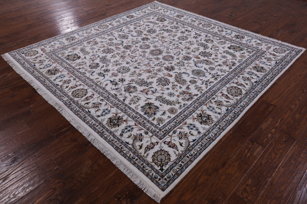 8' Square Wool and Silk Handmade Persian Nain Rug Q9341