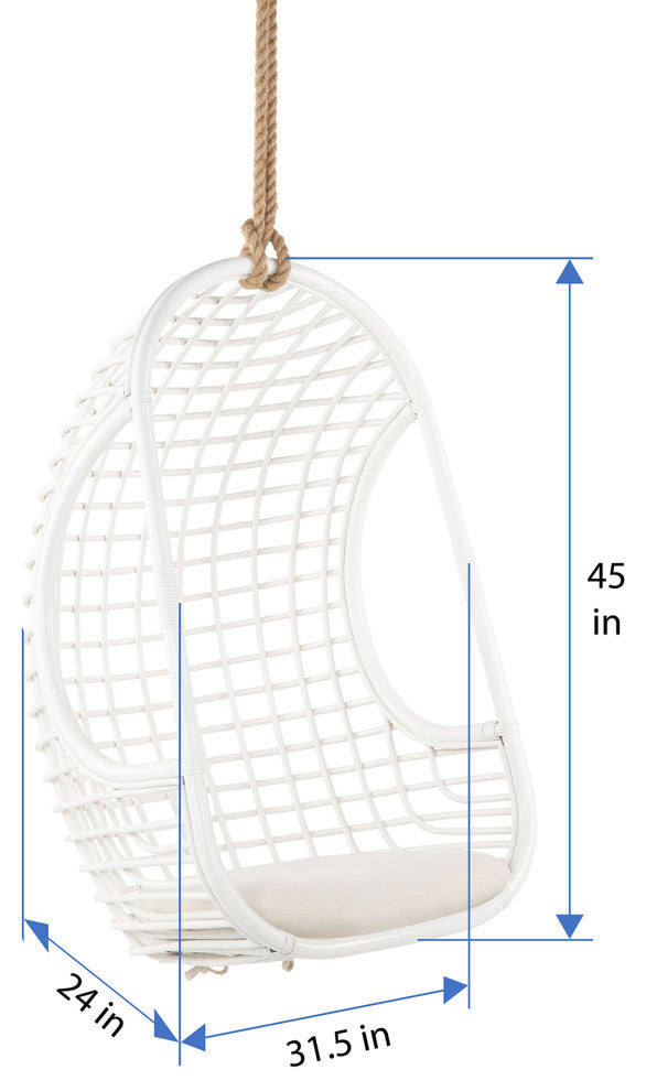 Grid Rattan Hanging Chair With Seat Cushion, White