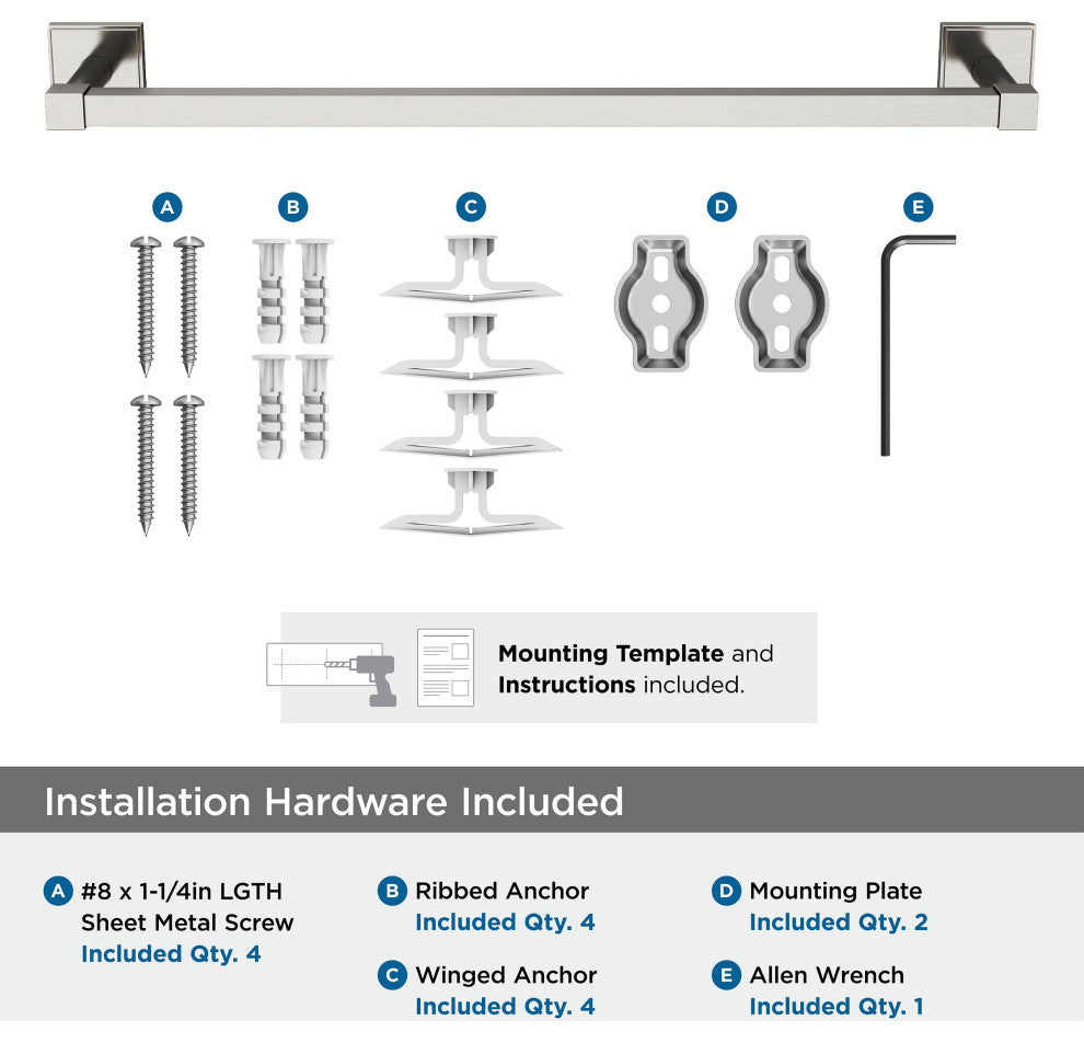 Appoint Traditional Towel Bar, Brushed Nickel, 18" Center-to-Center
