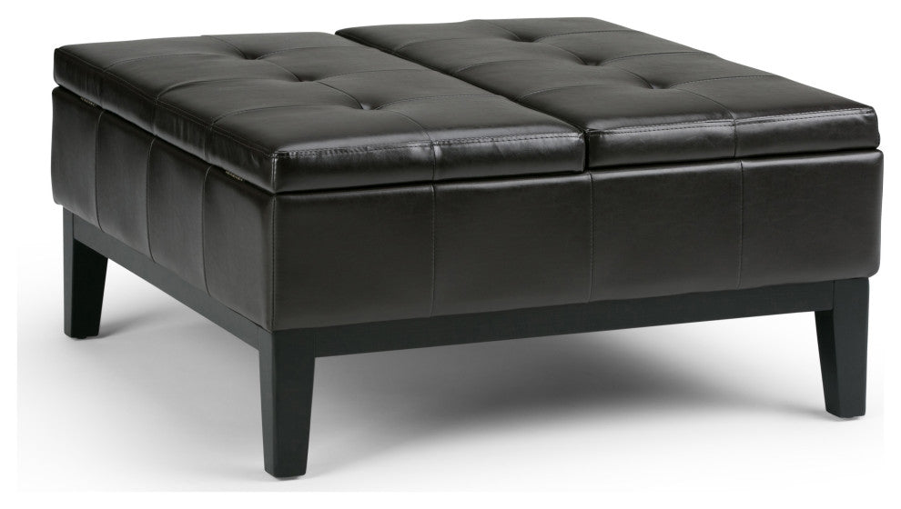 36 Inch Wide Square Coffee Table Storage Ottoman In Tanners Brown Faux Leather