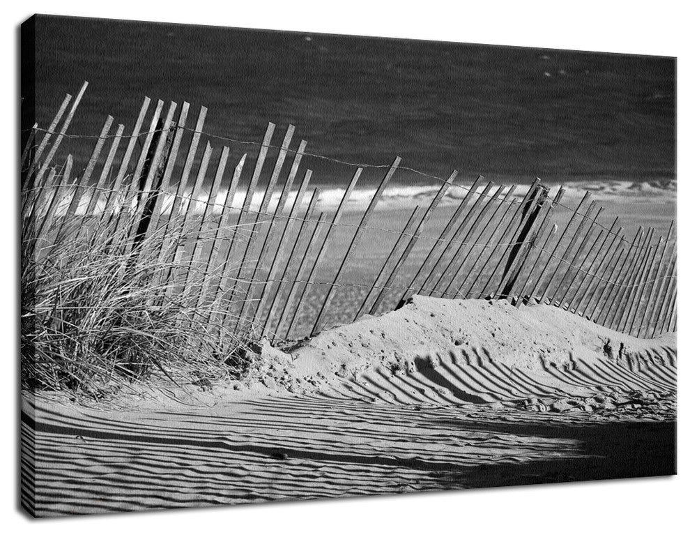 Sandy Beach Fence Coastal Landscape Photo Canvas Wall Art Print, 24" X 36"