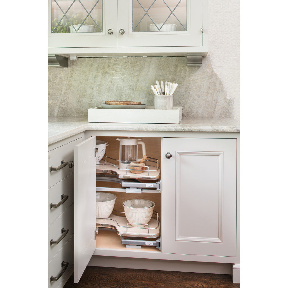 Solid Surface 2-Shelf Blind Corner Organizer for Blind Left Cabinet, 39"