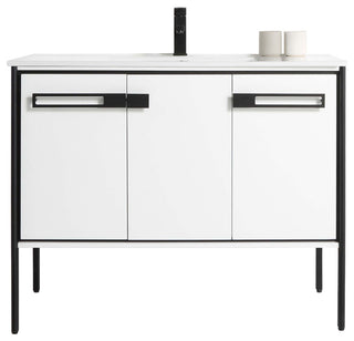 Oakville Bath Vanity, Ceramic Sink, White Matte, 42 Inch, Black Hardware