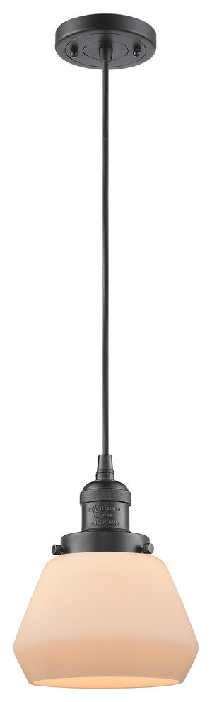 1-Light Fulton 7" Mini Pendant, Oil Rubbed Bronze, Glass: Matte White Cased