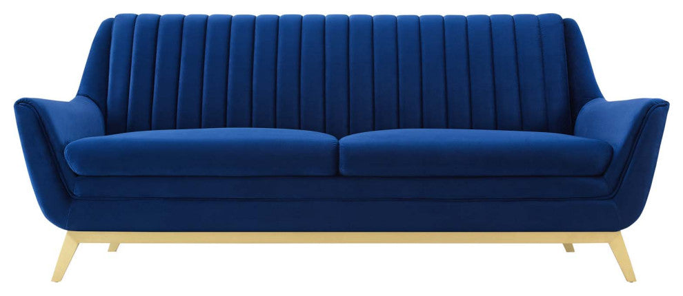 Tufted Sofa, Velvet, Blue Navy, Modern, Living Lounge Hotel Lobby Hospitality