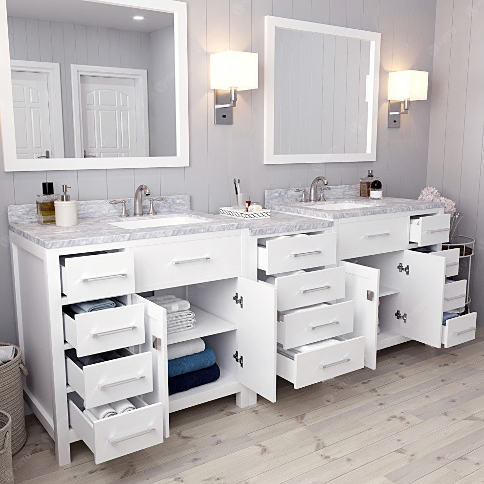 93" Double Bathroom Vanity, White, Square Sink, Polished Chrome
