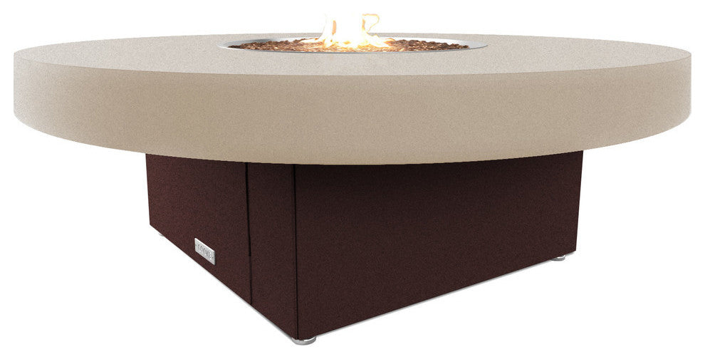 Circular Fire Pit Table, 48 D, Propane, Beige Powdercoat Top, Dark Cherry