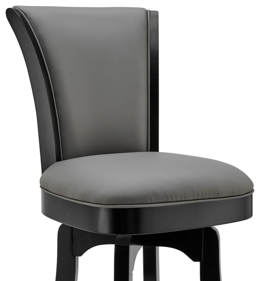 45" Gray Faux Leather And Iron Swivel Bar Height Chair