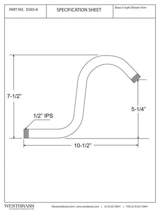 8" S-Shaped Shower Arm And Flange, Powder Coated White