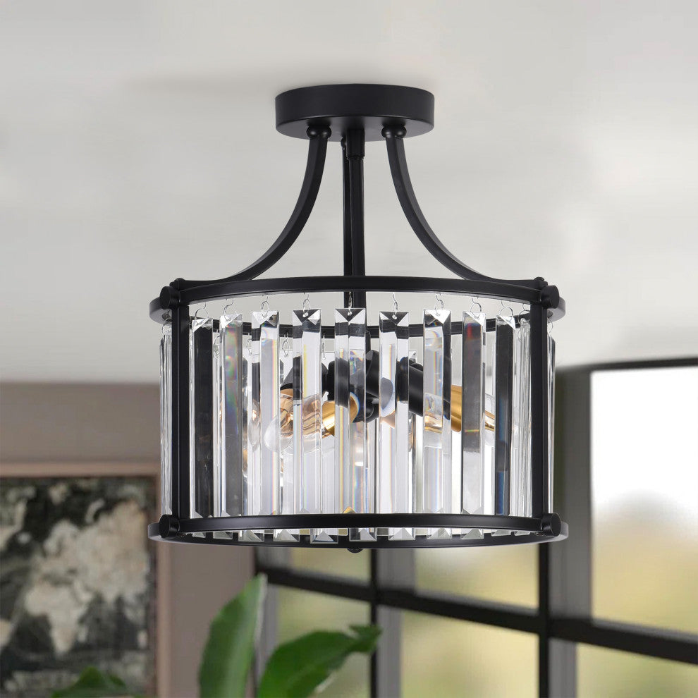 Modern 3-Light Semi Flush Mount Crystal Ceiling Lamp