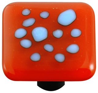 Square Glass Art Knob, Reactive Clear Brick Red
