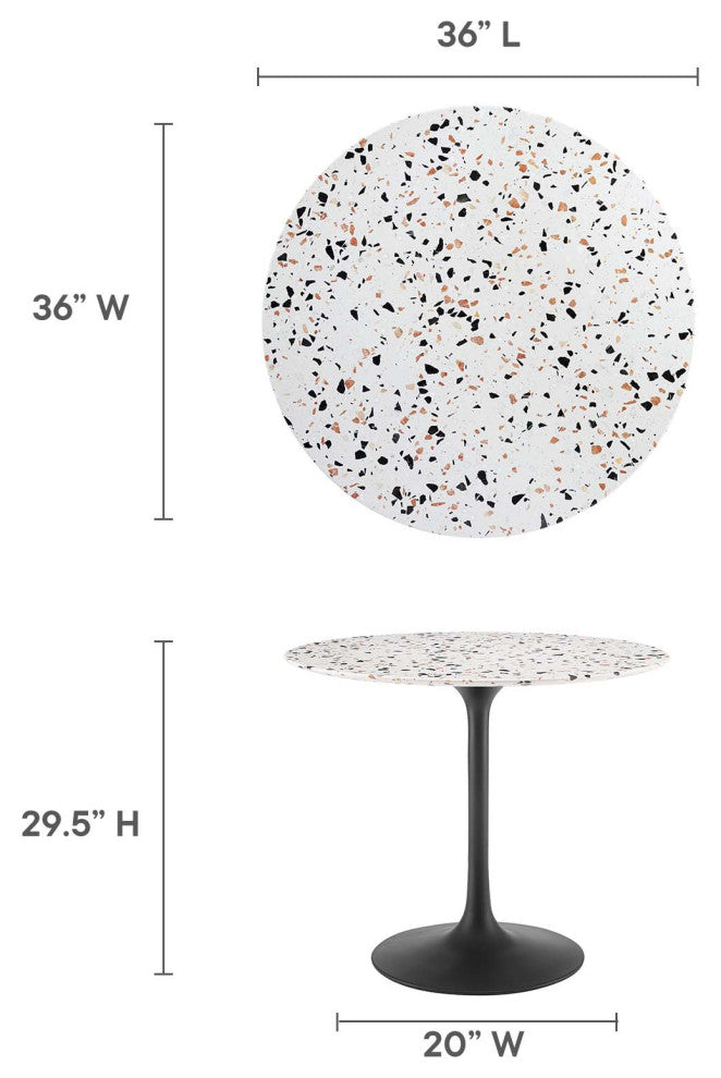 Lippa 36" Round Terrazzo Dining Table, Black White