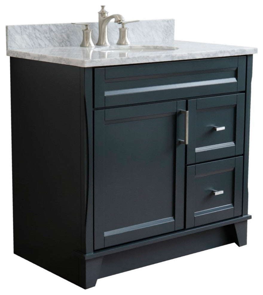 37" Single Sink Vanity, Dark Gray Finish With White Carrara Marble