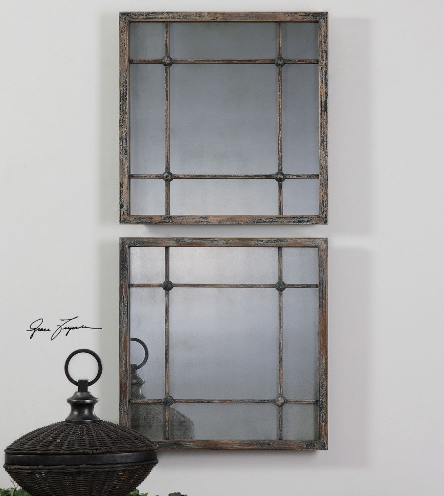 Smoked Antiqued Glass Mirror Squares