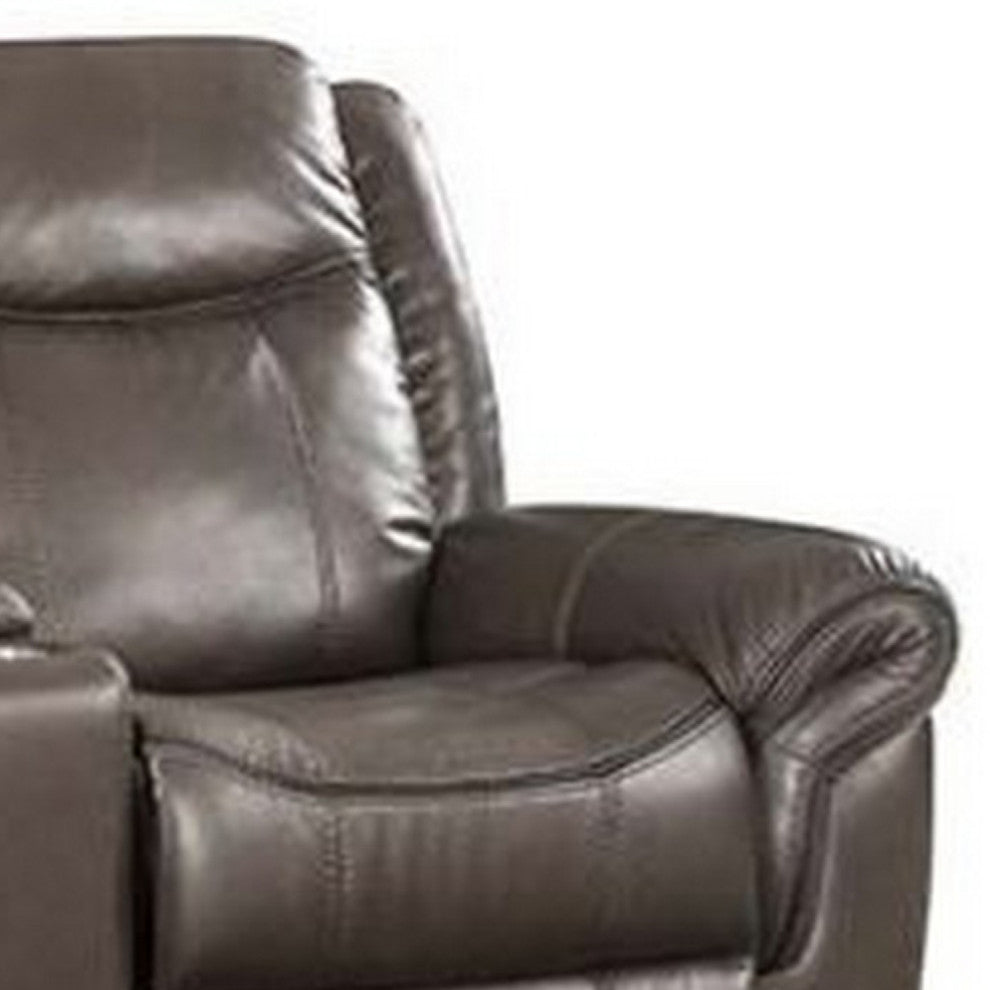 Benzara BM269004 Leather Motion Loveseat With USB Dock/Storage Console, Brown