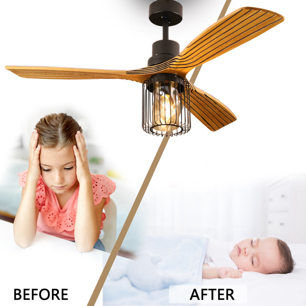 52" 3-Blade Chandelier Ceiling Fan, Remote Control and Light Kit, Brown