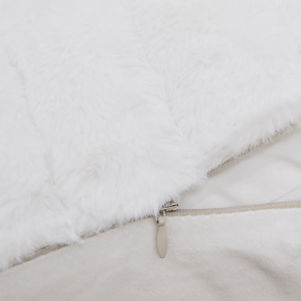 Rabbit Faux Fur Throw Blanket With 2 Pillows, Bright White