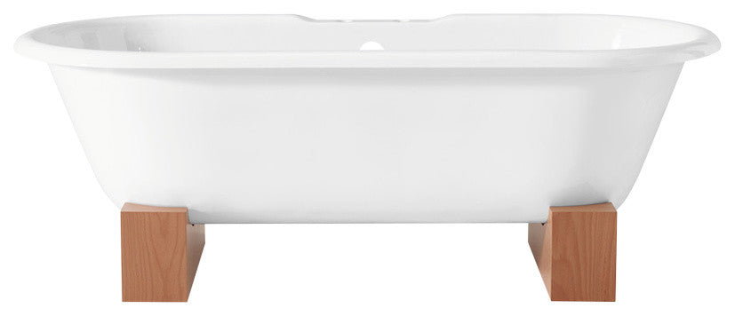 Cheviot Products Regal Cast Iron Bathtub With Wooden Base and Faucet Holes