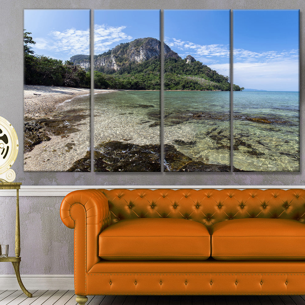 Koh Mook Coast Line, Modern Seashore Canvas Wall Art, 48"x28", 4 Panels