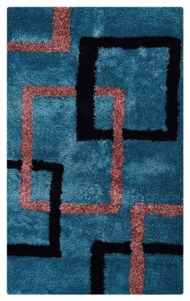 Hand Tufted Oriental Shaggy Geometric Area Rug, Multi, 6x9'
